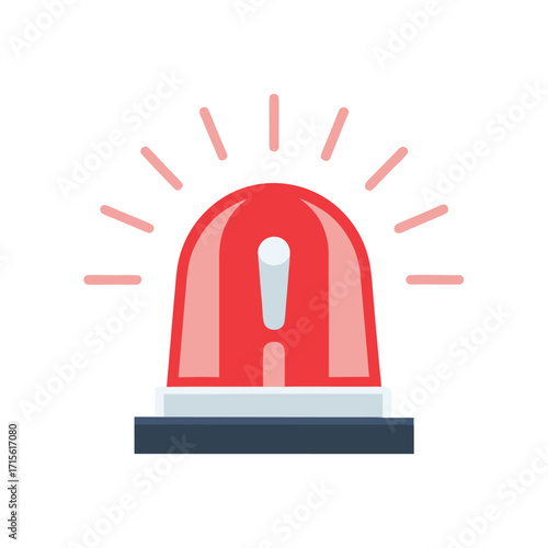 Simple red emergency alert siren illustration with radiating light beams