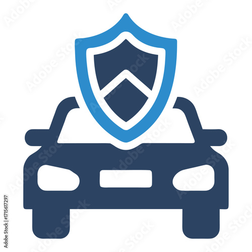 Car insurance concept with a shield protecting a vehicle illustration