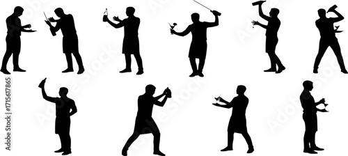 silhouette of a bartender on a white background. Generative AI
