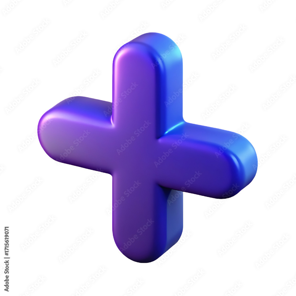 Obraz premium Glowing 3d plus symbol icon with blue and purple gradient lighting isolated on black isolated on transparent background