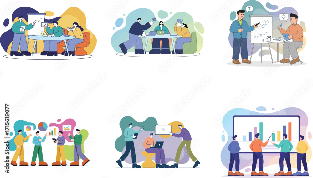 Naklejka premium Business people activities set flat illustration 