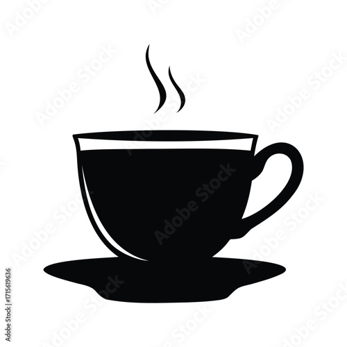 Stylized Image of a Steaming Cup of Coffee or Tea with Saucer, cup of tea silhouette vector illustration