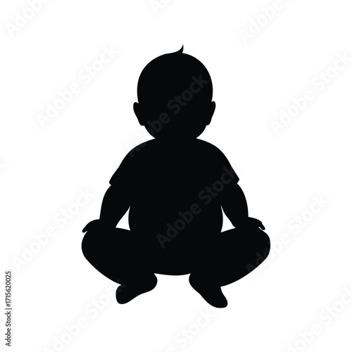 Silhouette of a chubby baby sitting cross legged on the floor, newborn baby sitting upsilhouette vector illustration