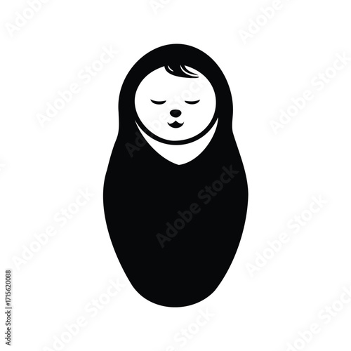 Stylized illustration of a sleeping baby swaddled in black fabric, minimalist art, newborn baby swaddled silhouette vector illustration