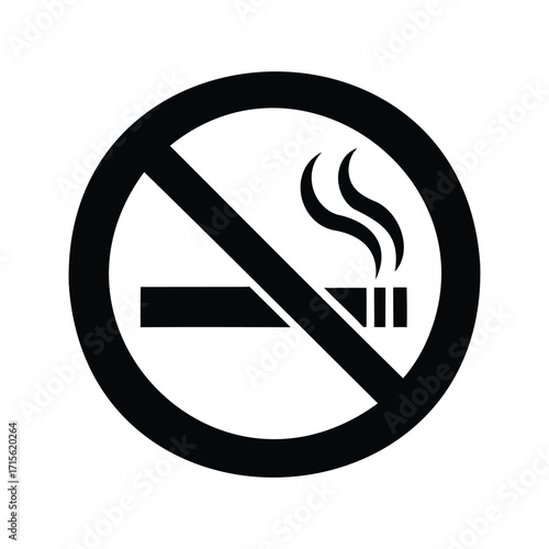 The universal No Smoking symbol in black, illustrating a prohibition of smoking, no smoking sign silhouette vector illustration