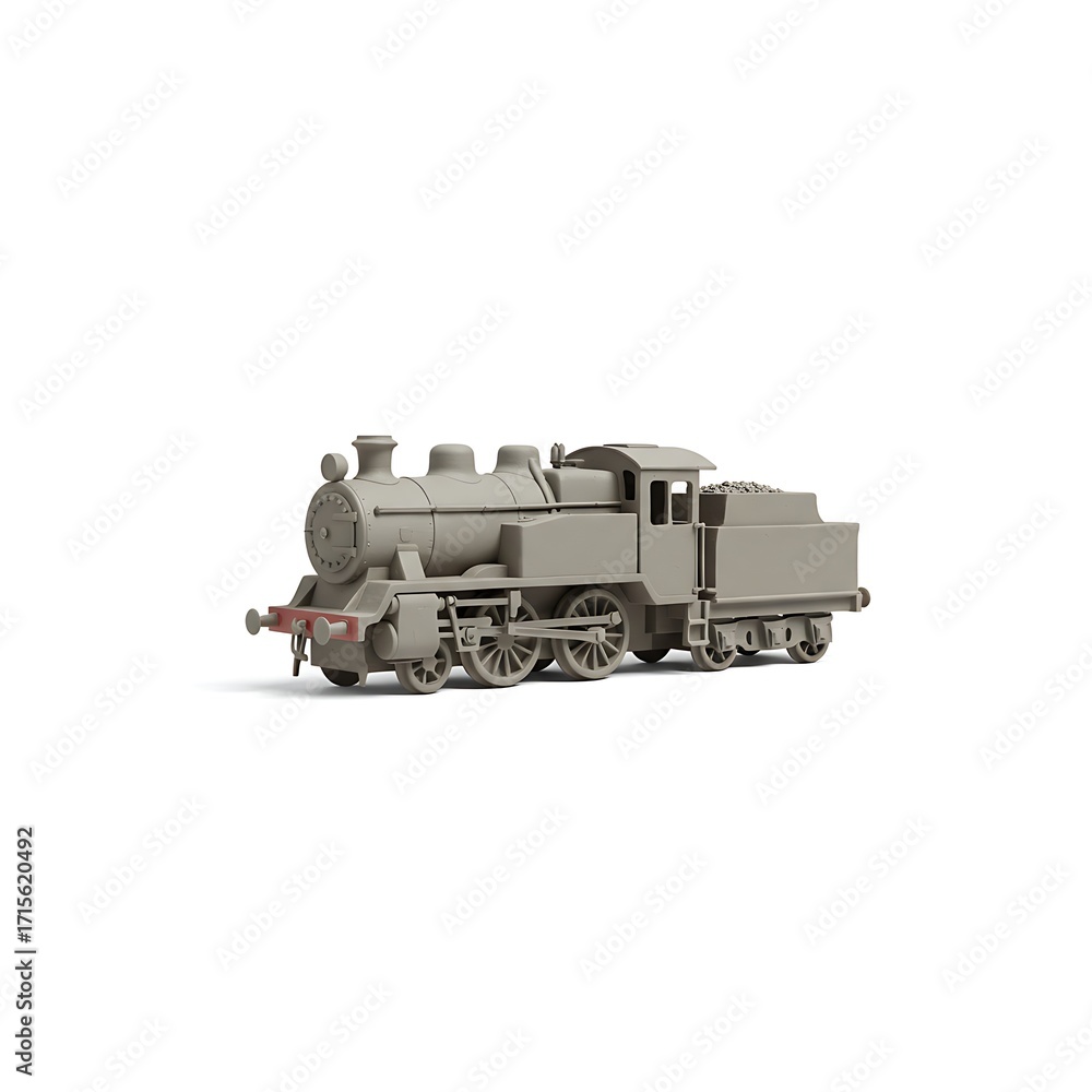 Fototapeta premium Toy Steam Engine Model Detailed Locomotive on White