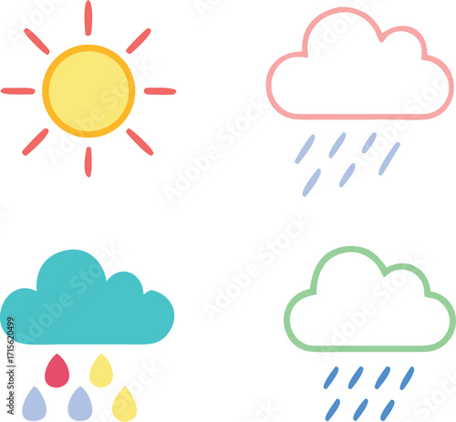 Stylized sun and rain cloud icon isolated on transparent background