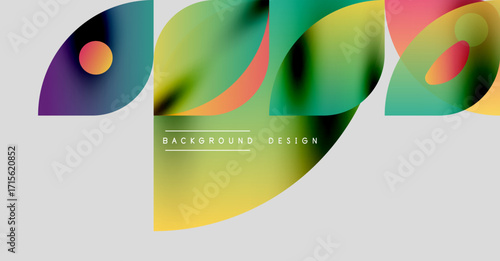 Abstract colorful shapes overlap, creating dynamic visual effect. Background features gradients, text reads background design.