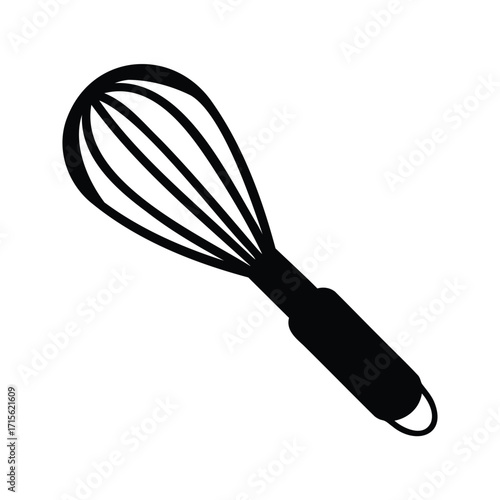 A minimalist black and white illustration of a balloon whisk utensil, whisk silhouette vector illustration