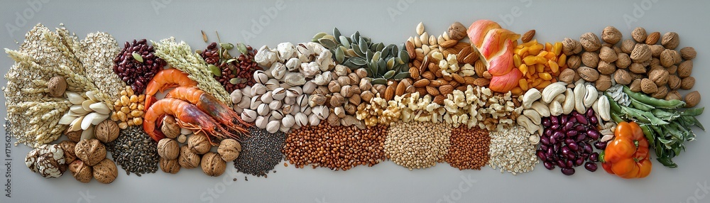 Fototapeta premium Assorted Whole Grains, Nuts, and Seeds Variety Spread