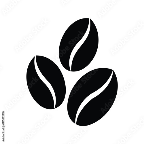 A stylized image depicting three coffee beans in a simple and elegant design, coffee beans icon silhouette vector illustration