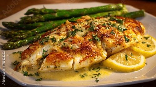 Creamy crab stuffed tilapia in a lemon garlic and butter