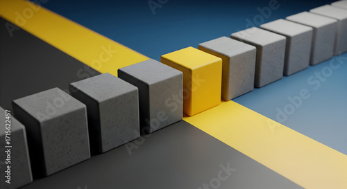 Unique yellow block stands out from the crowd, business concept, innovation