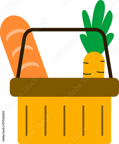 modern flat icons depicting scenes of retail and grocery shopping. Includes customers, vendors, fresh produce, and market stalls. Perfect for UI, websites, and healthy eating concepts.