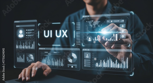 Modern UI/UX design concept with data analysis and futuristic interface
