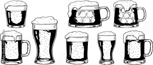Beer in glass with foam. Hand drawn october fest beer vector illustration isolated
