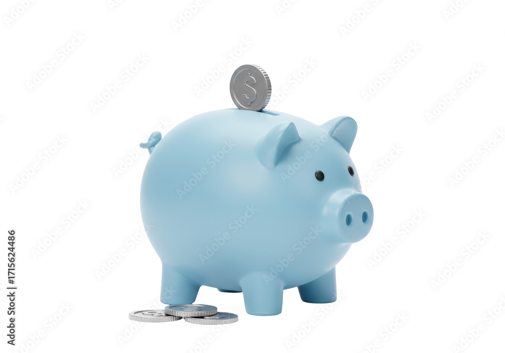 Obraz premium Isolated piggy bank filled with coin money stands on its paws, conceptual deposit savings