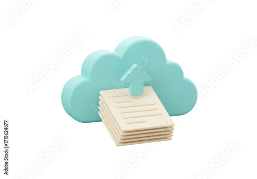 Obraz na płótnie Isolated cloud data upload 3D rendering, digital document storage in the cloud network
