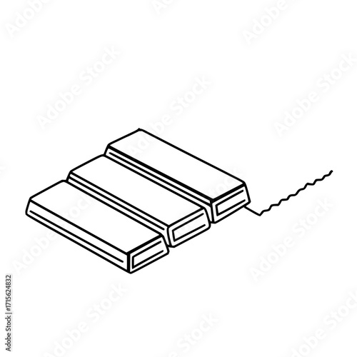 Three chocolate wafer bars arranged in a row with a jagged line emanating from the right side of the top bar