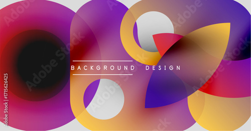 Abstract colorful shapes overlap. Gradient hues create dynamic visual effect. Text reads background design. Modern aesthetic.