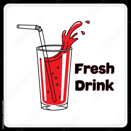 Vector art of red fresh drink splashing in a glass with straw