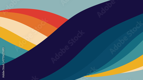 Retro background with rainbow color combination. Abstract texture of red, yellow, green, blue, stock illustration. Nature, Asia - Asia-Pacific, Shapes, Blue, Hills