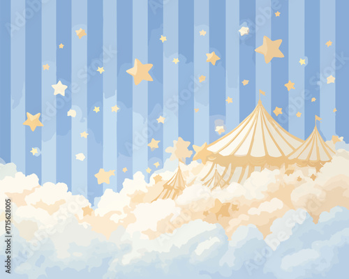 夢想的サーカスと星々の背景イラスト