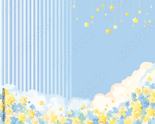 夢想的背景：青と黄色の星と雲のベクターイラストレーション