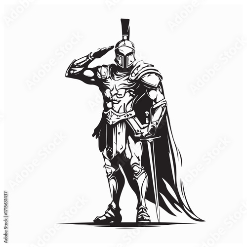 Respectful Gladiator Warrior Standing Pose Vector Image Isolated on white background