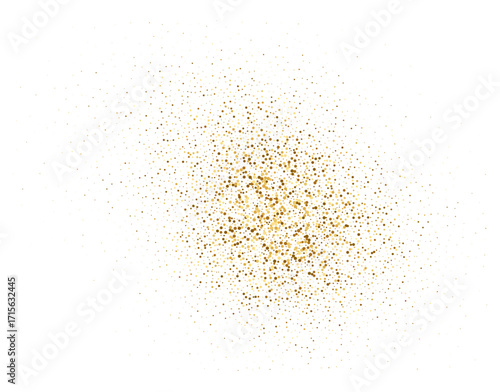 Gold glitter particle dust explosion. Abstract dynamic dot spark liquid flow. Gold dust scattering with shimmer particles. Flying particles, vector element for holiday design, Christmas background