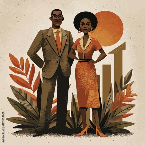 レトロなスタイルのベクターイラスト：男女のポートレート