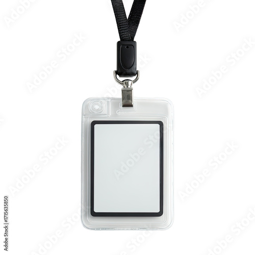Clear plastic ID badge with black lanyard