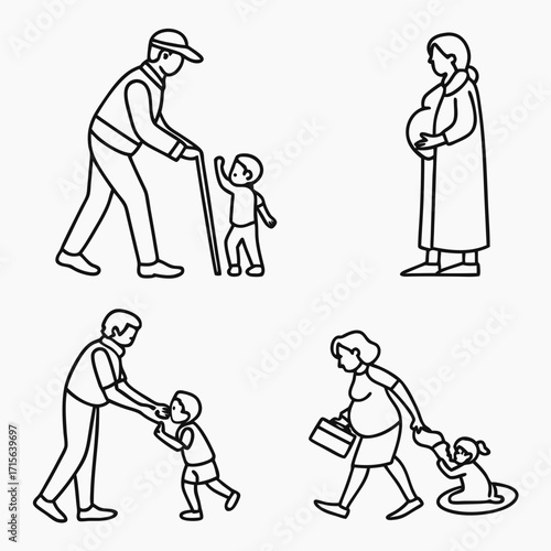 Vector art of family life stage icons in outline style