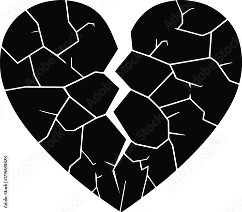 Shattered black heart icon grunge texture sadness symbol vector