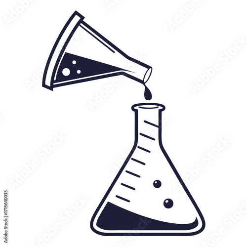 Vector art of pouring liquid into a laboratory flask