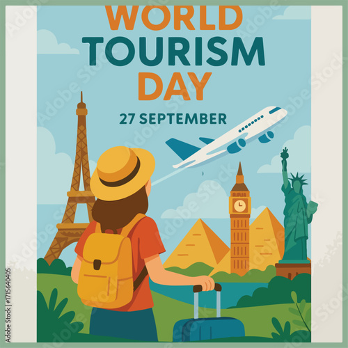 "Celebrate World Tourism Day with a stunning flyer showcasing travel destinations, culture, and global adventure vibes."