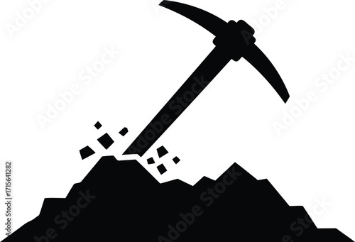 Pickaxe striking earth symbol mining industry exploration geology resource discovery silhouette vector
