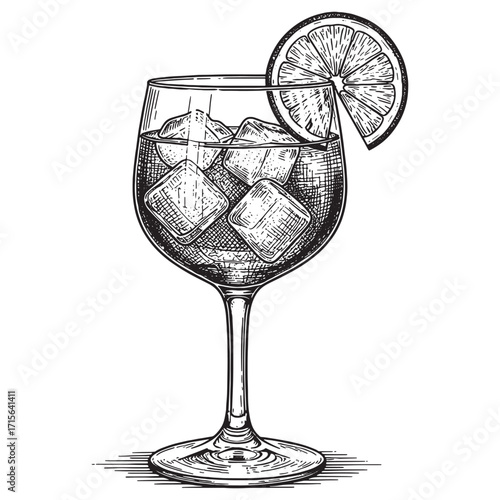 Amaro Spritz engraving woodcut sketch vector illustration