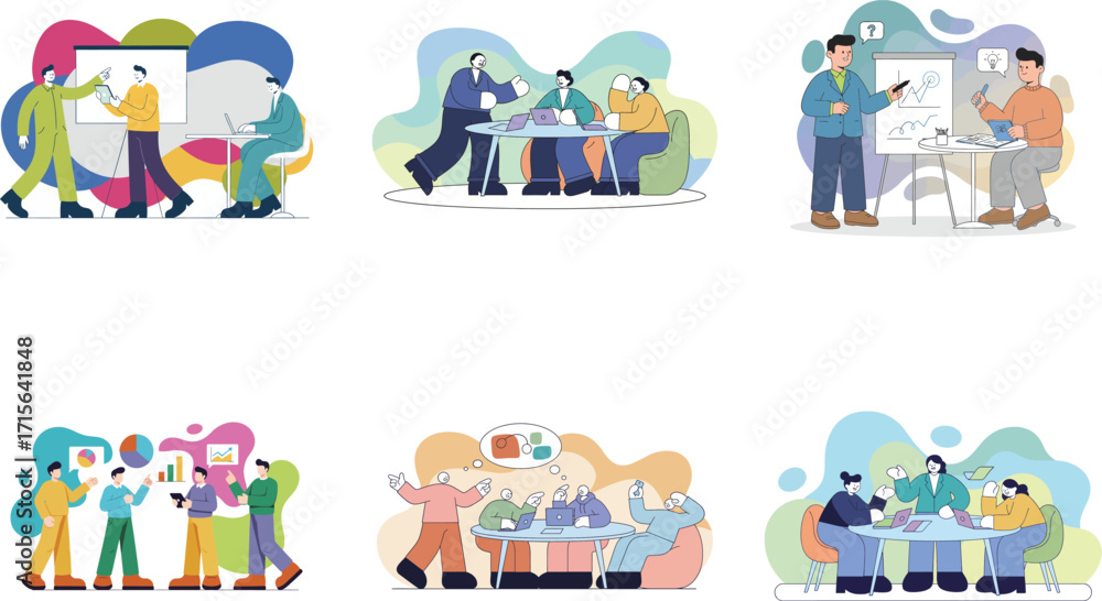 Naklejka premium Business people activities set flat illustration 