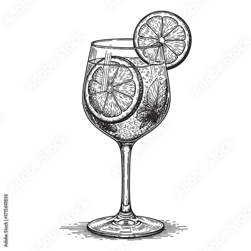 Limoncello cocktail Spritz engraving woodcut sketch