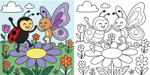 Cute Happy Insects Coloring Page