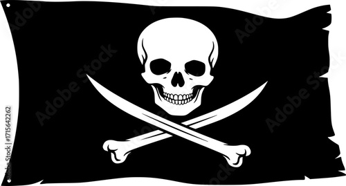 pirate flag with a skull and crossbones silhouette, skull and crossbones flag silhouette icon .