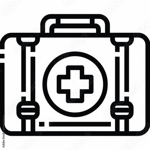 A black and white illustration of a medical kit or first aid box.
