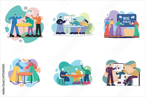 Business people activities set flat illustration
