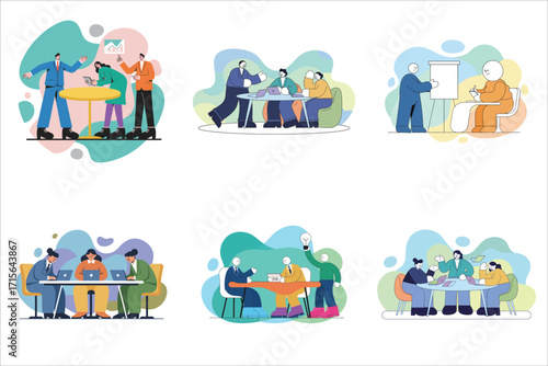 Business people activities set flat illustration
