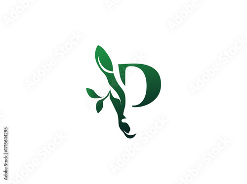 Modern agriculture logo design combining cow and plant elements, symbolizing sustainable farming, organic products, and eco-friendly agribusiness. Elegant and trendy style, perfect for dairy farms, P