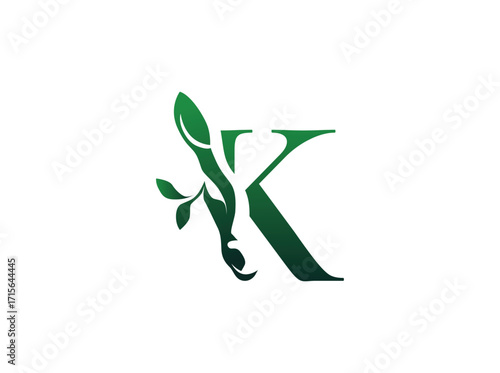 Modern agriculture logo design combining cow and plant elements, symbolizing sustainable farming, organic products, and eco-friendly agribusiness. Elegant and trendy style, perfect for dairy farms, K