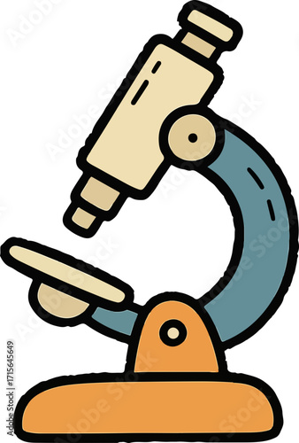 Vibrant cartoon illustration of a classic laboratory microscope, symbolizing scientific curiosity, education, and the fascinating journey of exploring microscopic wonders