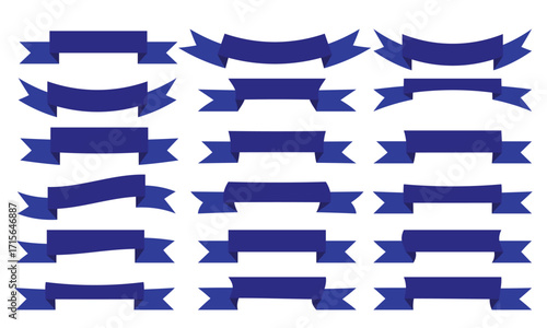 Blue ribbon banner vector set with 16 unique designs. Perfect for labels, logos, posters, invitations, badges, and digital graphics. Editable, stylish, and ideal for print or web use.