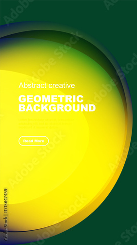 Bright abstract geometric background. Yellow, green hues blend smoothly. Text reads geometric background, includes button.